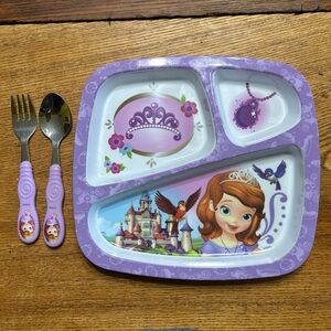 Sofia the First Zak Plate divided 3 sections! Excellent Condition W/ Spoon Fork